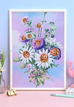 Doll Bouquet Lilac Sky A4 Print