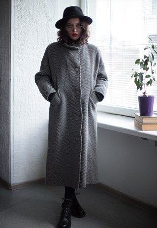 VINTAGE 90'S GREY PURE NEW WOOL WINTER COAT
