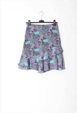 Y2K Purple Blue Paisley Flower Ruffle Mini Skirt