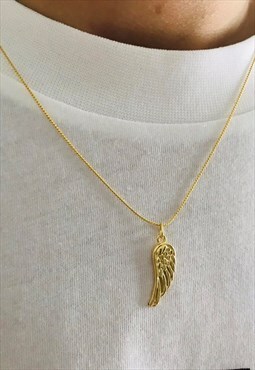 Gold Angel wing pendant 18inch Sterling Silver necklace men 