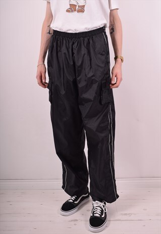 MENS VINTAGE TRACKSUIT TROUSERS MEDIUM BLACK 90S