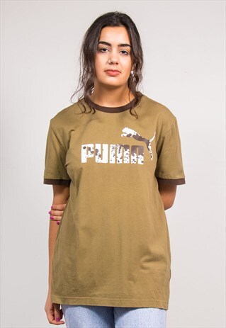 VINTAGE 90'S KHAKI GREEN PUMA T-SHIRT