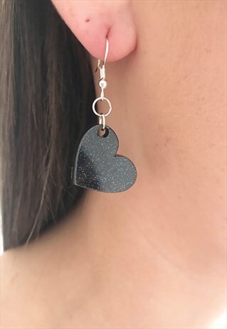 BLACK HEART EARRINGS, HEART EARRINGS, BLACK JEWELLERY,GOTHIC