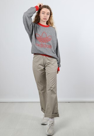 VINTAGE ADIDAS LARGE GREY EMBROIDERED LOGO SWEATSHIRT