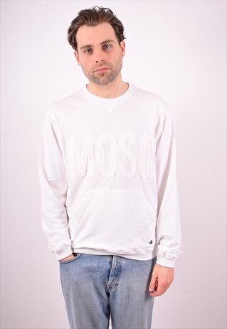 MOSCHINO MENS VINTAGE SWEATSHIRT JUMPER LARGE WHITE 90S