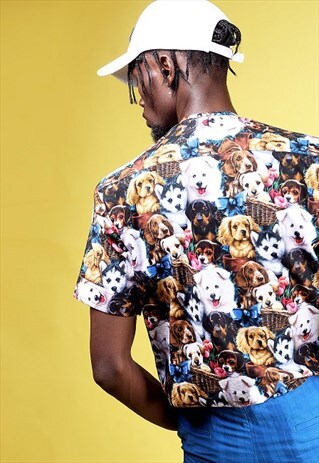 DAWG SHORT SLEEVE COTTON SHIRT WITH GRANDAD COLLAR
