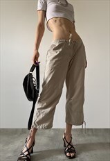 Vintage Y2K 00s low waist parachute capri pants in beige