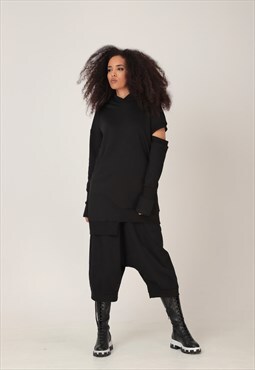 Oversized cropped harem trousers with very low drop crotch 