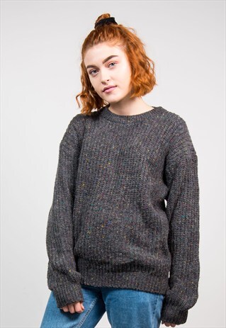 VINTAGE 90'S GREY FISHERMAN KNIT JUMPER