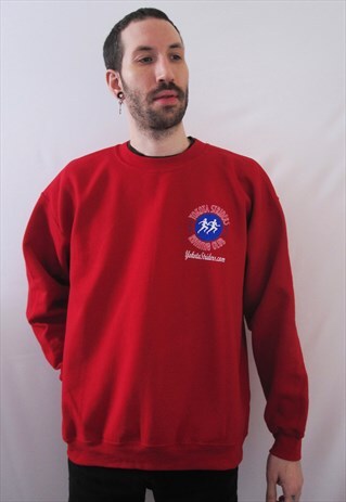 VINTAGE BRIGHT RED SWEATSHIRT YOKOTA STRIDER RUNNING