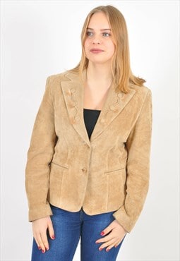 Vintage suede leather blazer jacket in brown