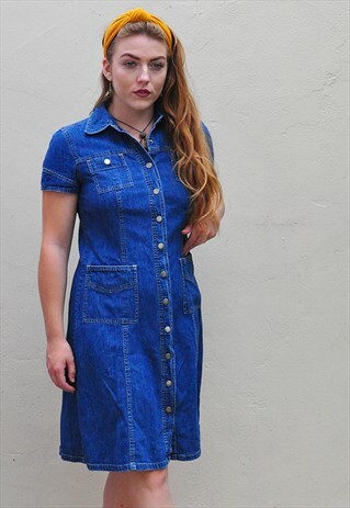 VINTAGE TOMMY HILFIGER DENIM BUTTON DOWN PINAFORE DRESS