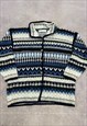 VINTAGE ABSTRACT KNITTED CARDIGAN PATTERNED GRANDAD SWEATER