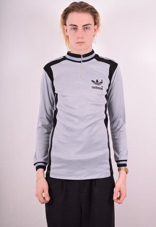 ADIDAS MENS VINTAGE SWEATSHIRT JUMPER SMALL GREY 90S