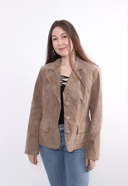 Vintage 90s leather jacket, brown leather blazer, women 