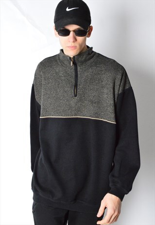 VINTAGE 90S BLACK COLOUR BLOCK ZIPPER JUMPER