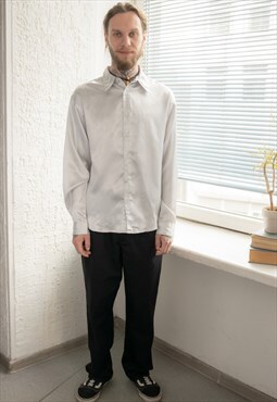 Vintage 80's White Satin Striped Shirt