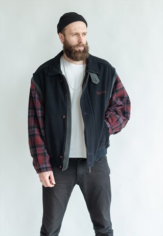VINTAGE 70S AVIATOR WOOL JACKET WITH CONTRAST SLEEVES
