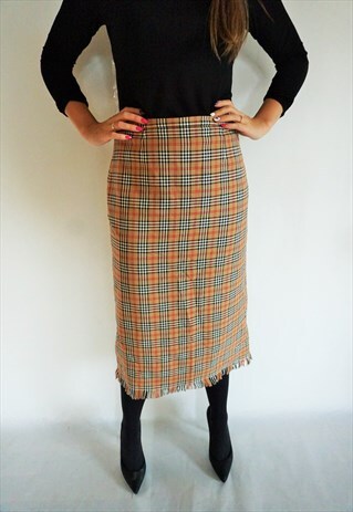 VINTAGE HIGH WAIST SKIRT SKIRTS MIDI 90S PLATED CHECKED