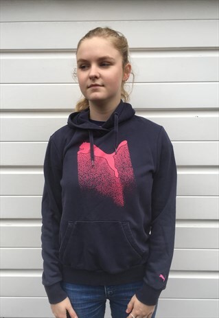 WOMENS 90S PUMA HOODIE FESTIVAL TOP PINK BLUE SWEATSHIRT