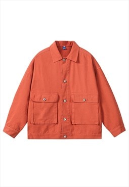 Orange utility jacket denim workwear bomber jean varsity