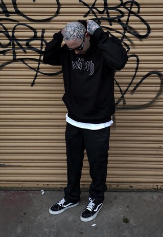 OLD ENGLISH RHINESTONE HOODIE IN JET BLACK