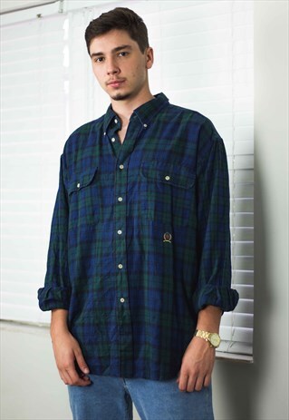VINTAGE TOMMY HILFIGER SHIRT CHECKED FLANNEL LOGO XL 13.4