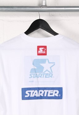 Vintage Starter T-Shirt in White Crewneck Sports Top Medium
