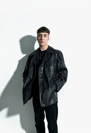 Vintage 70s leather mid long coat black 80s retro jacket men | HOT MILK ...