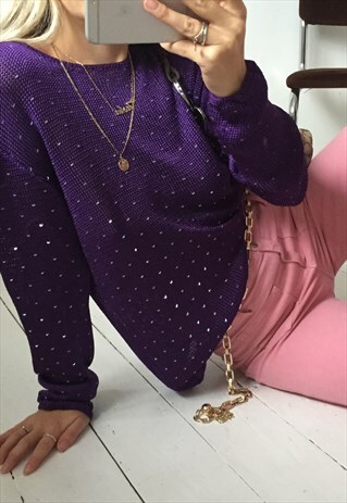 VINTAGE 80S PURPLE SEQUIN KNITTED JUMPER