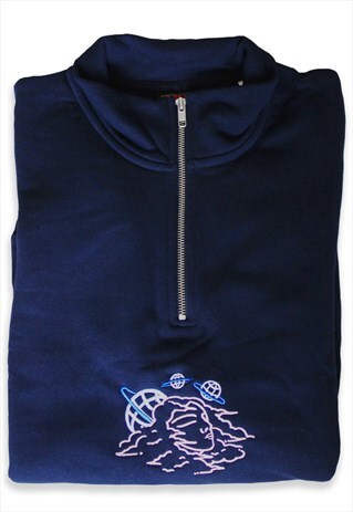 NAVY 1/4 QUATER ZIP SWEATSHIRT WITH EMBROIDERED GRAPHIC