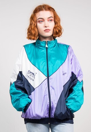 VINTAGE 90'S BRIGHT COLOURBLOCK SHELLSUIT TOP