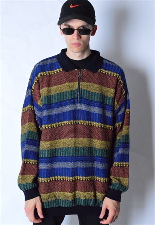 VINTAGE 90S COLOURFUL KNIT 1/4 ZIPPER JUMPER