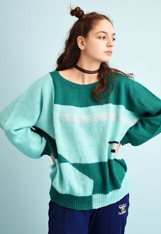 80'S RETRO ABSTRACT PATTERN MOMS KNIT JUMPER