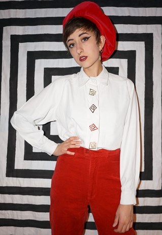 VINTAGE 80'S SQUARE SPIRAL EMBROIDERED SHIRT
