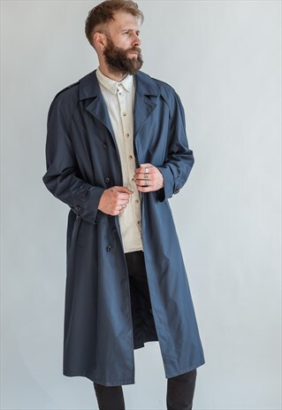 VINTAGE 80S MAXI TRENCH COAT IN BLUE