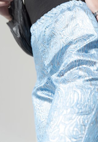HIGH WAIST TROUSERS IN METALLIC BLUE
