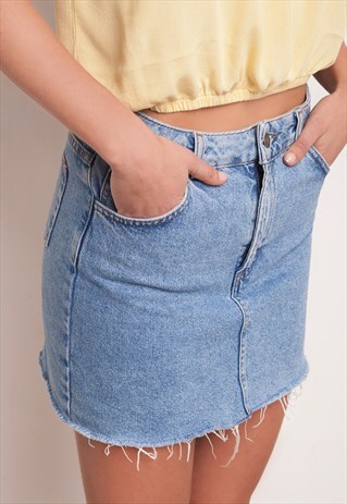 MINI SKIRT - BLUE DENIM WITH RAW EDGE