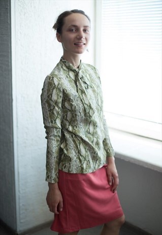 VINTAGE 70'S GREEN SNAKE SKIN PRINT LONG SLEEVED BLOUSE
