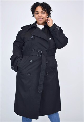 VINTAGE 90'S BLACK TRENCH COAT WITH BELT