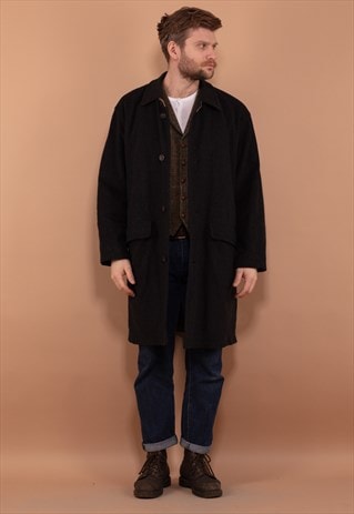 Vintage 90's Men Wool Blend Coat in Dark Grey