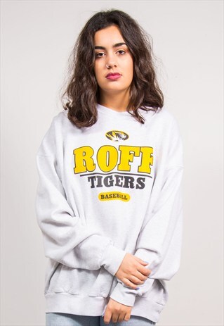 VINTAGE 90'S GREY COLLEGE SPORTS BASEBALL SWEATSHIRT