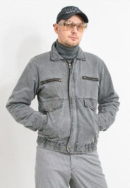 Vintage denim bomber jacket in gray men size S