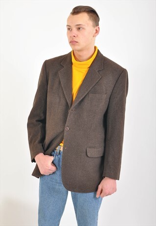 VINTAGE TWEED BLAZER JACKET IN BROWN
