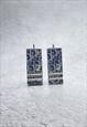CHRISTIAN DIOR EARRINGS LOGO TROTTER TAG SILVER BLUE