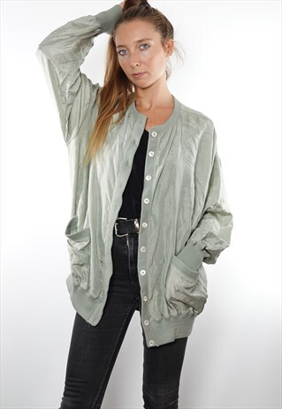 VINTAGE 80S BOMBER JACKET OVERSIZE GREEN LIGHT WOMEN