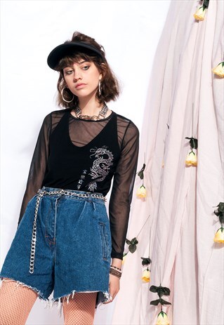 VINTAGE DENIM SHORTS 80S FRAYED HEM CUT-OFF GRUNGE JEANS