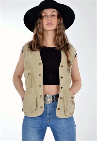 VINTAGE 90'S REAL SUEDE LEATHER WAISTCOAT GILET