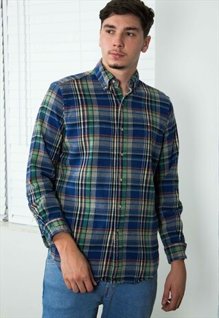 VINTAGE POLO RALPH LAUREN FLANNEL SHIRT LOGO 90S M 15.4