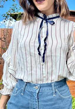 70s vintage ruffle sleeve bow tie blouse 